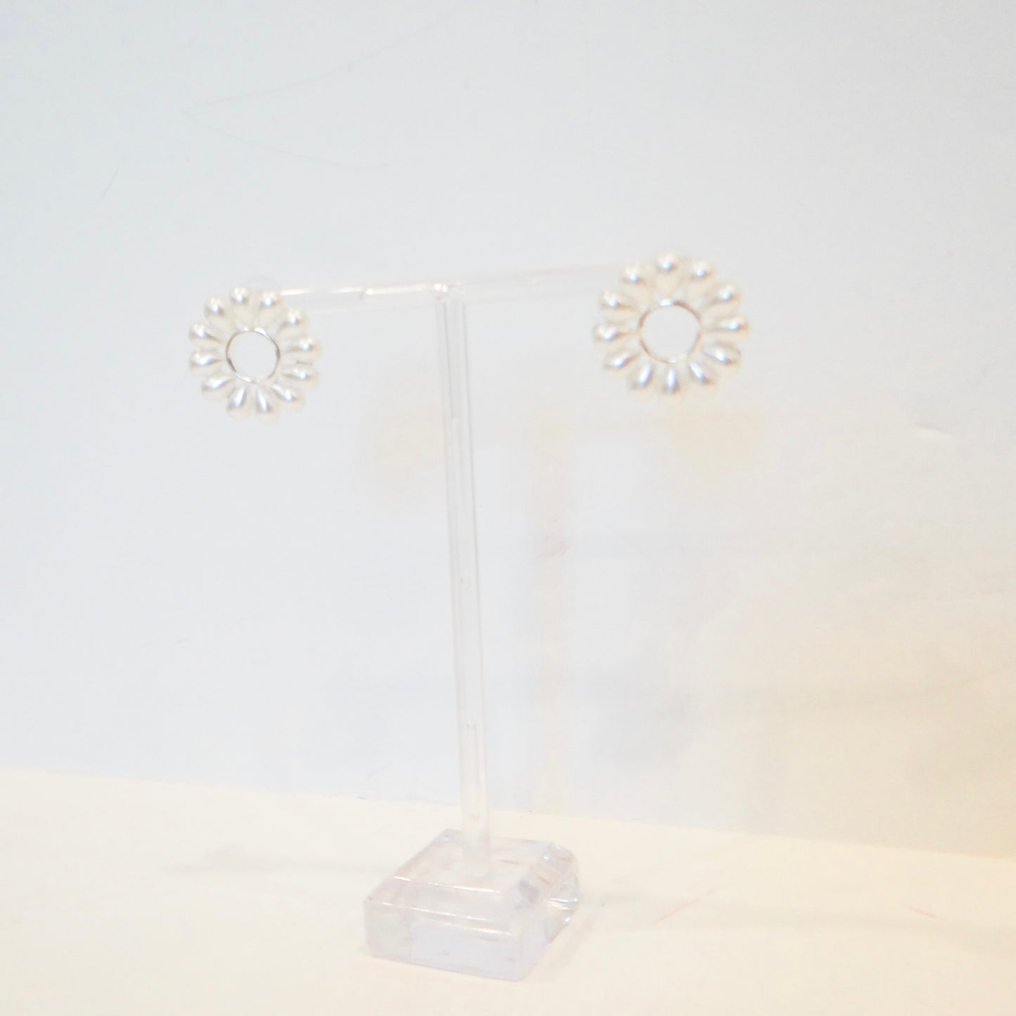 Silver Pearl Flower Studs