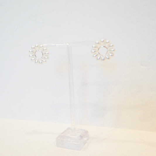 Silver Pearl Flower Studs