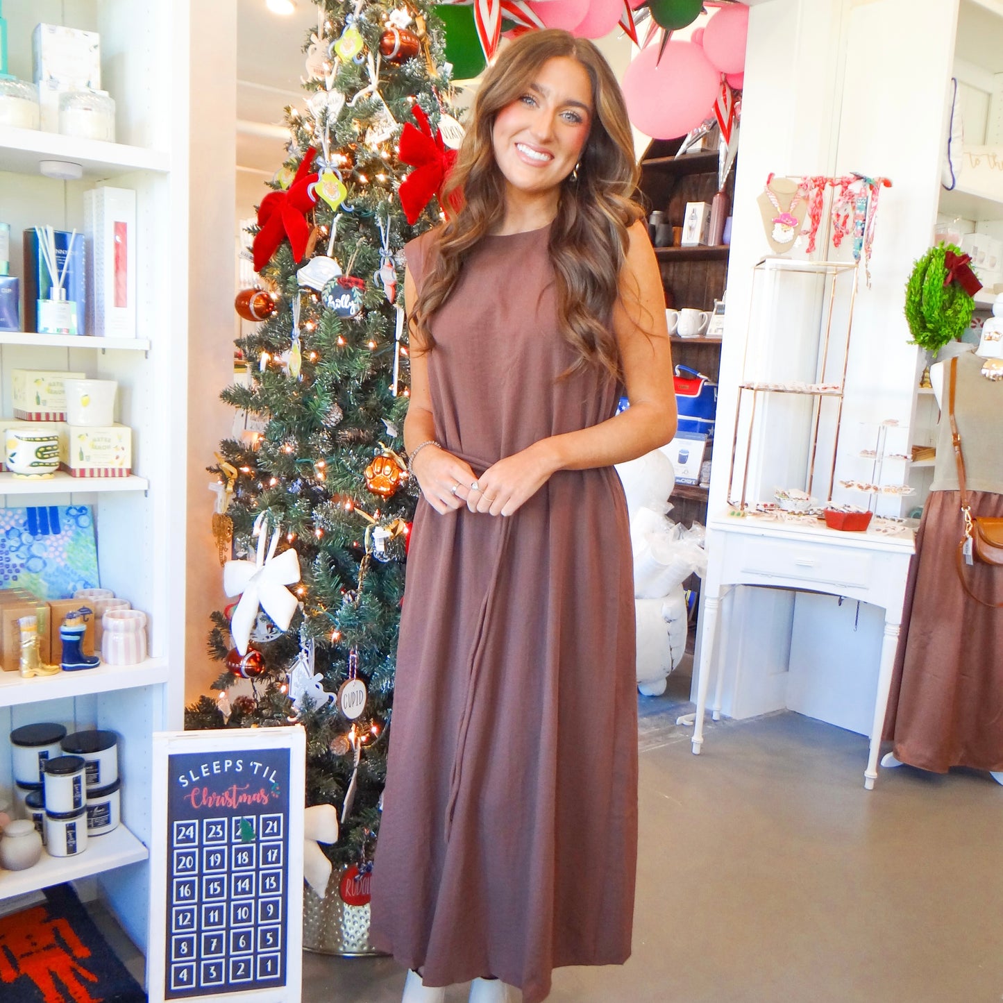 Brown Belted Maxi Dress