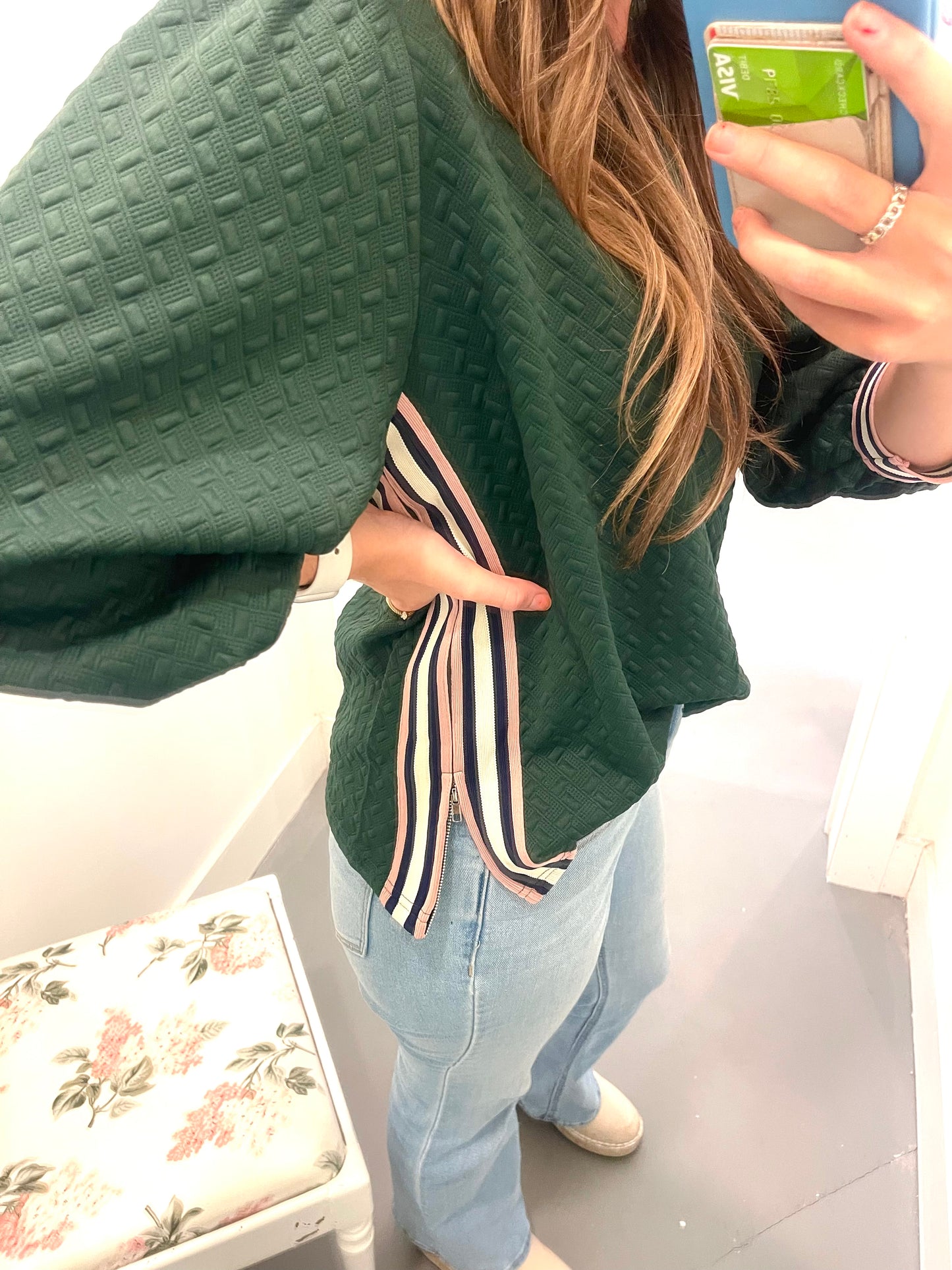 Green Quilted and Striped Top