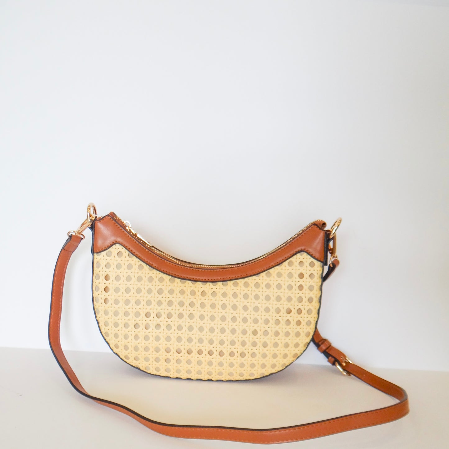 Daisy Half-Moon Rattan Crossbody