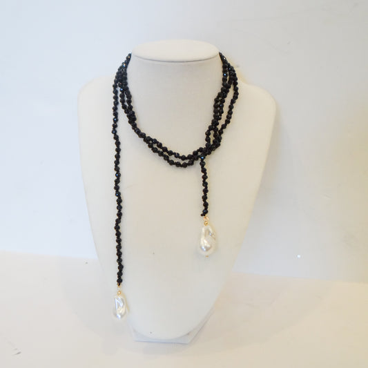 Onyx Pearl Lariat Necklace
