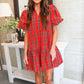 Red Plaid Puff Sleeve Dress