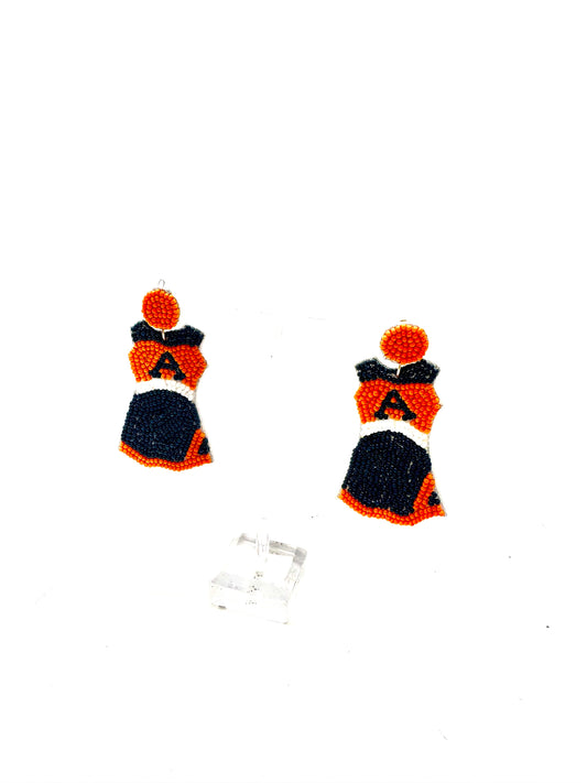 Orange and Navy Beaded Uniform Drop Earring