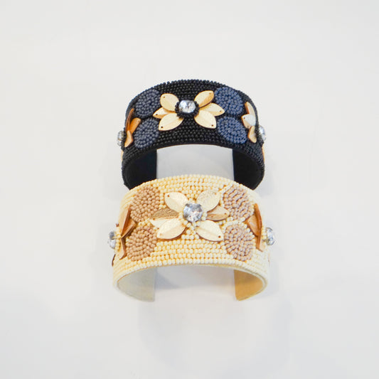 Beaded Flower Cuff Bracelet
