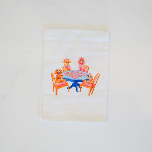 Dogs Playing Mahjong Tea Towel