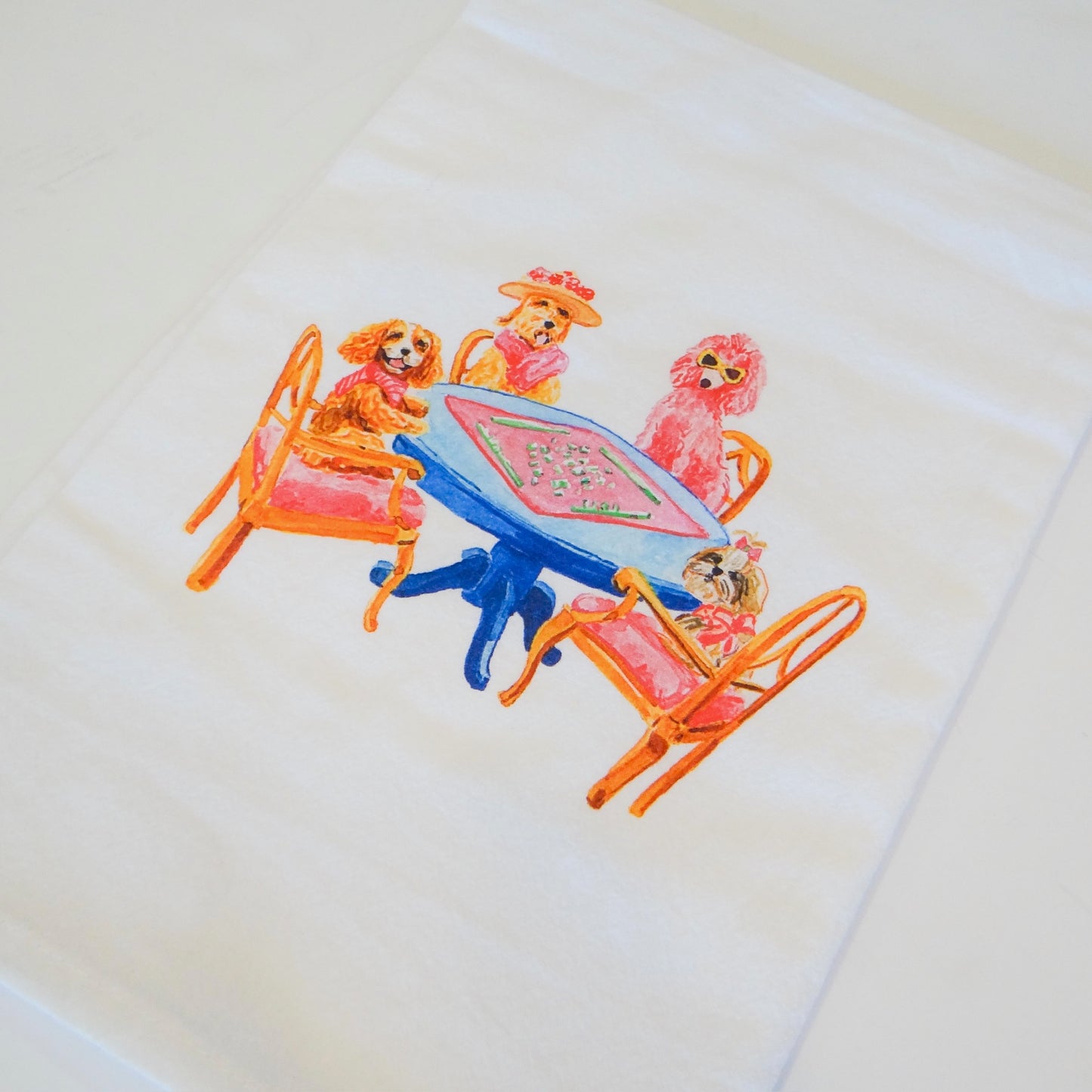 Dogs Playing Mahjong Tea Towel