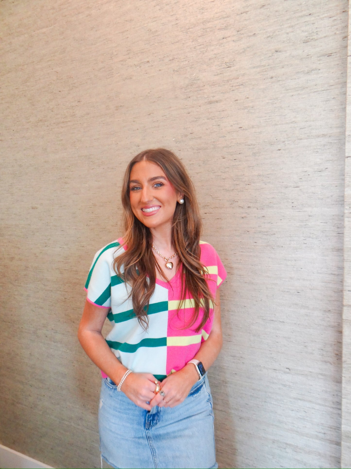 Hannah Mint Pink Stripe Sweater