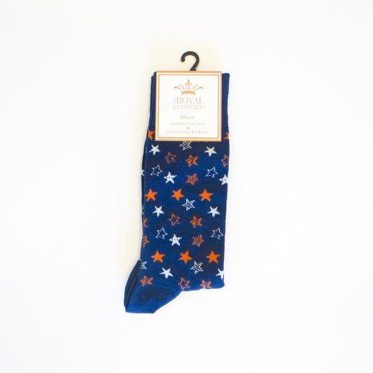 Mens Star Socks Navy/Orange/White