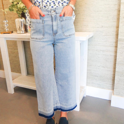 Washed Denim Cropped Pants
