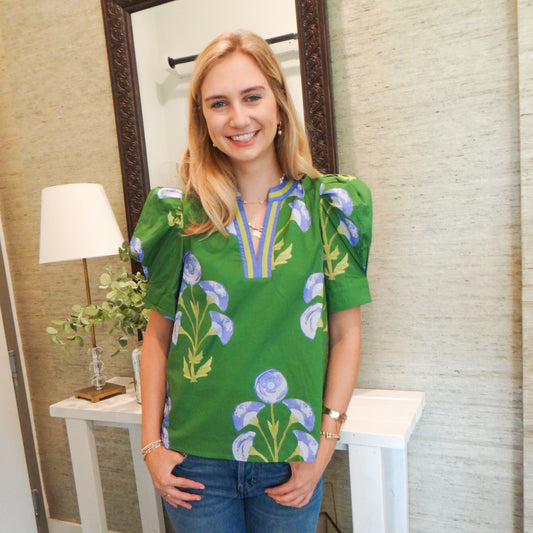 Green and Blue Floral Top