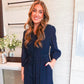 Navy Crinkle Midi Dress