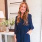 Navy Crinkle Midi Dress