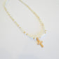 Iridescent Shell and Pearl Cross Necklace