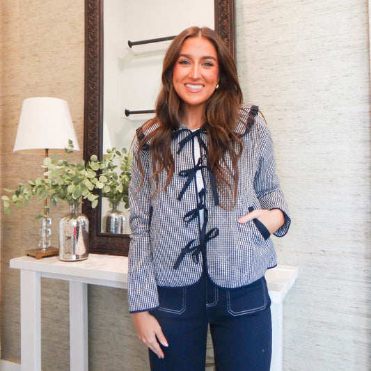 Navy Plaid Front Tie Jacket