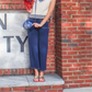 Navy and White Stitch Pants