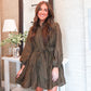 Olive Crinkle Button Down Mini Dress