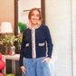 Navy and Cream Button Down Sweater