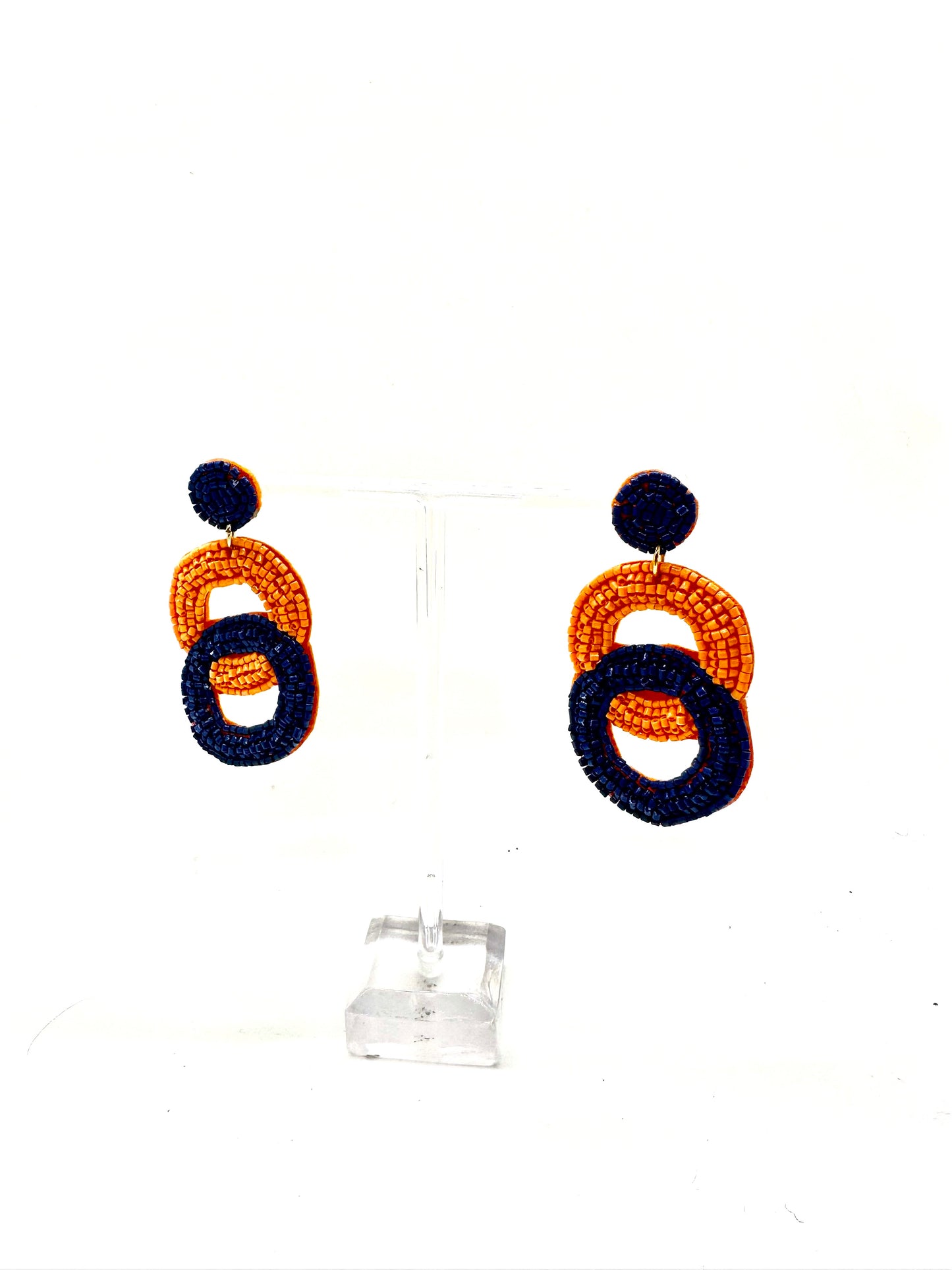 Orange and Navy Beaded Circles Drop Earring