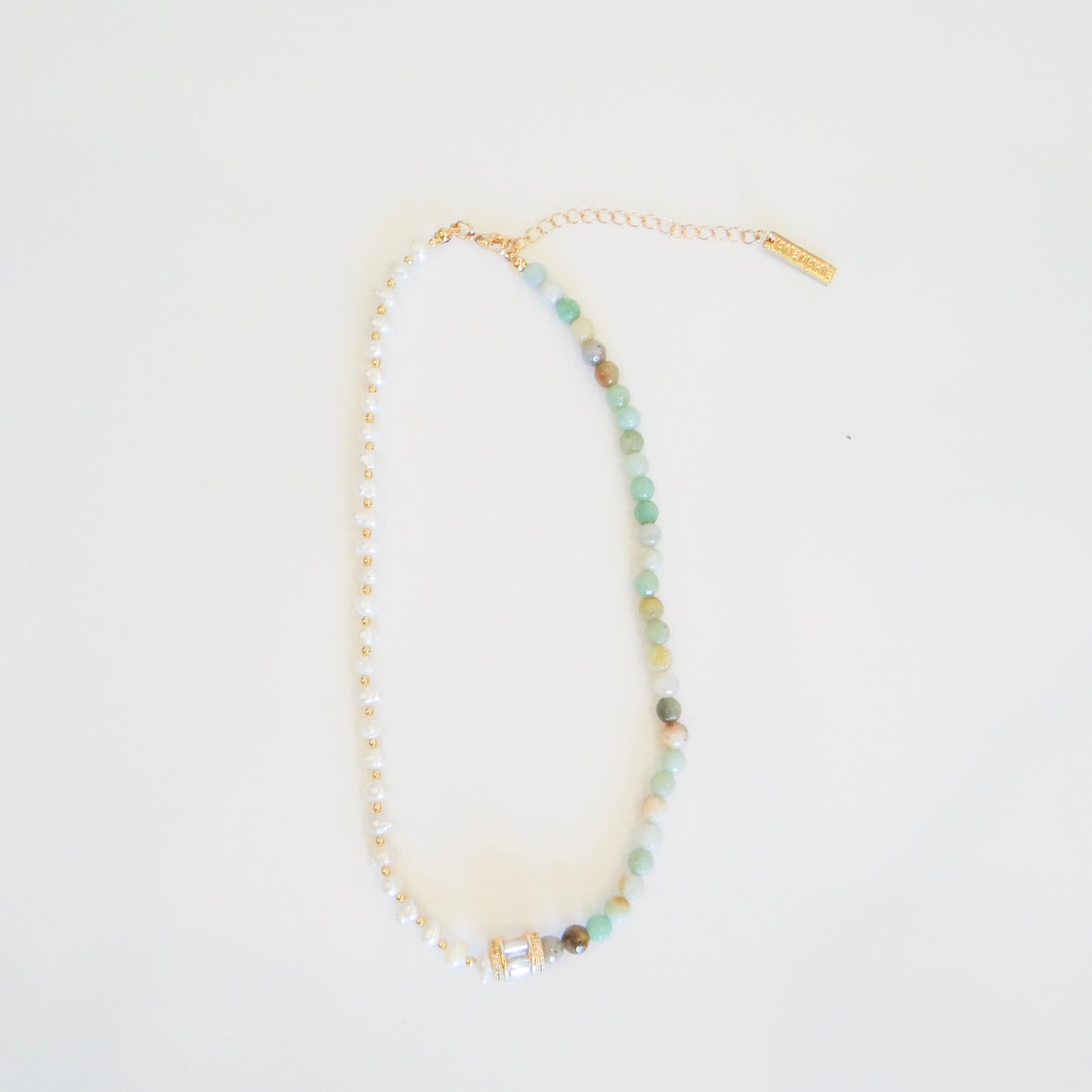 Half Faceted Amazonite and Pearl Necklace