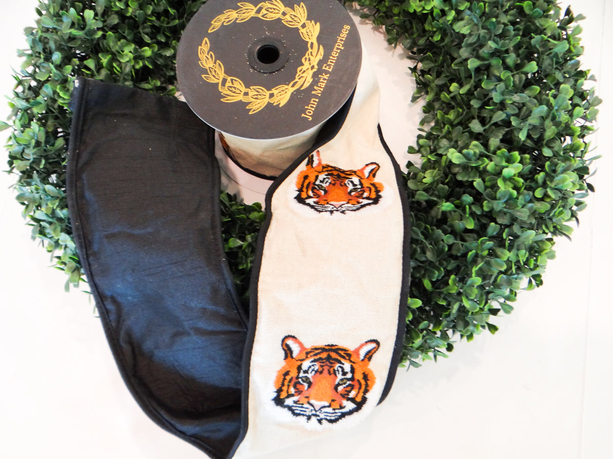 John Mark Enterprises Ribbon - Embroidered Tiger Canvas Fused Dupion 4x5 yd