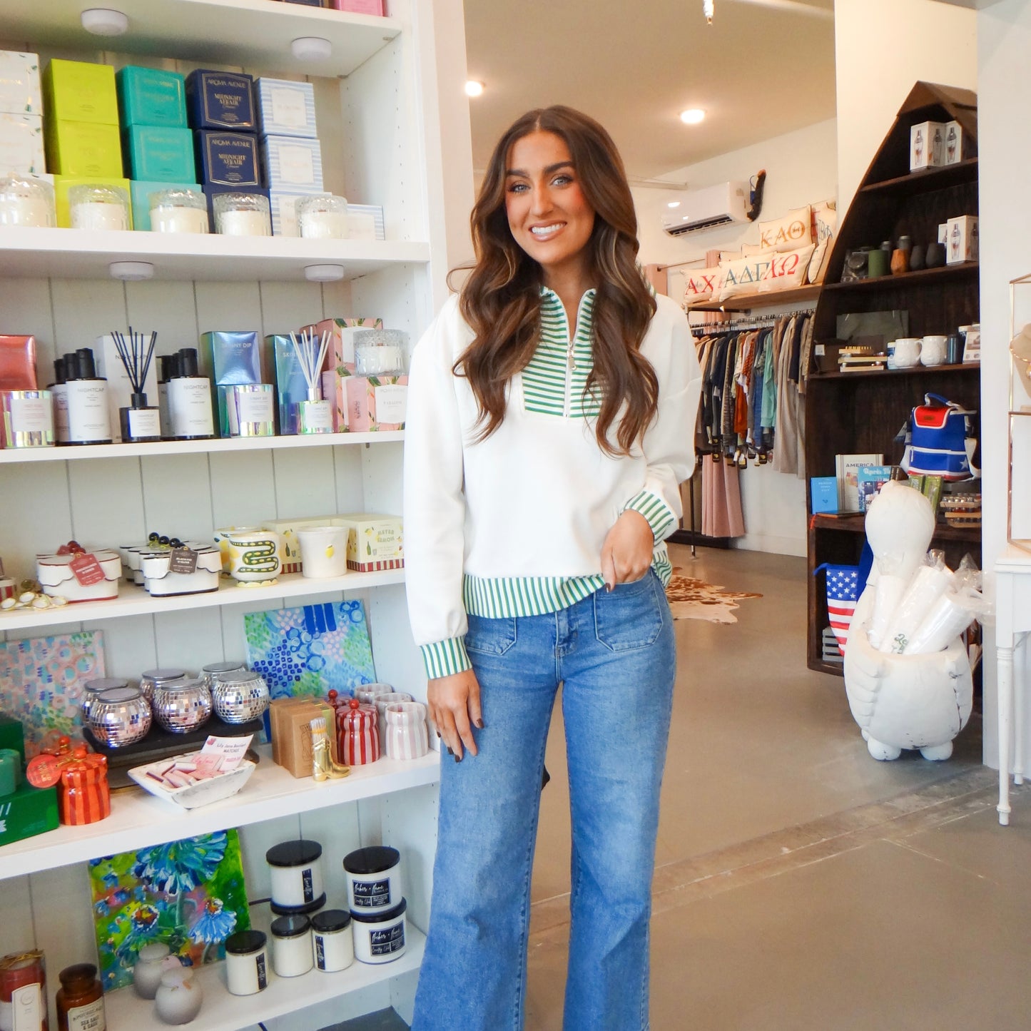 Green Striped Pullover