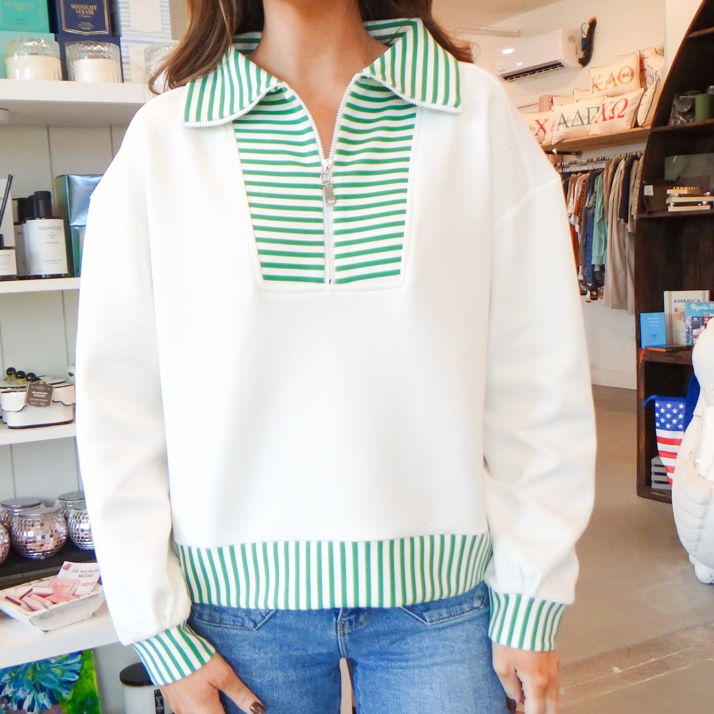 Green Striped Pullover
