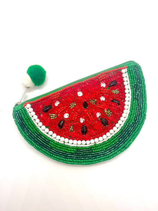 Watermelon Slice Beaded Pouch