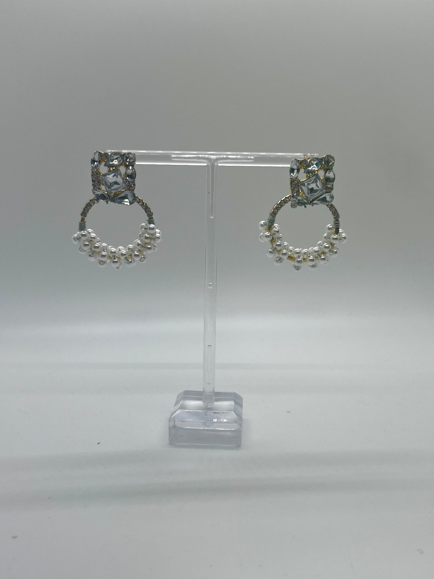 Laura Janelle Large Pearl and Crystal Circle Earrings