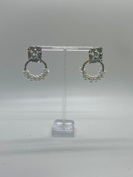 Laura Janelle Large Pearl and Crystal Circle Earrings