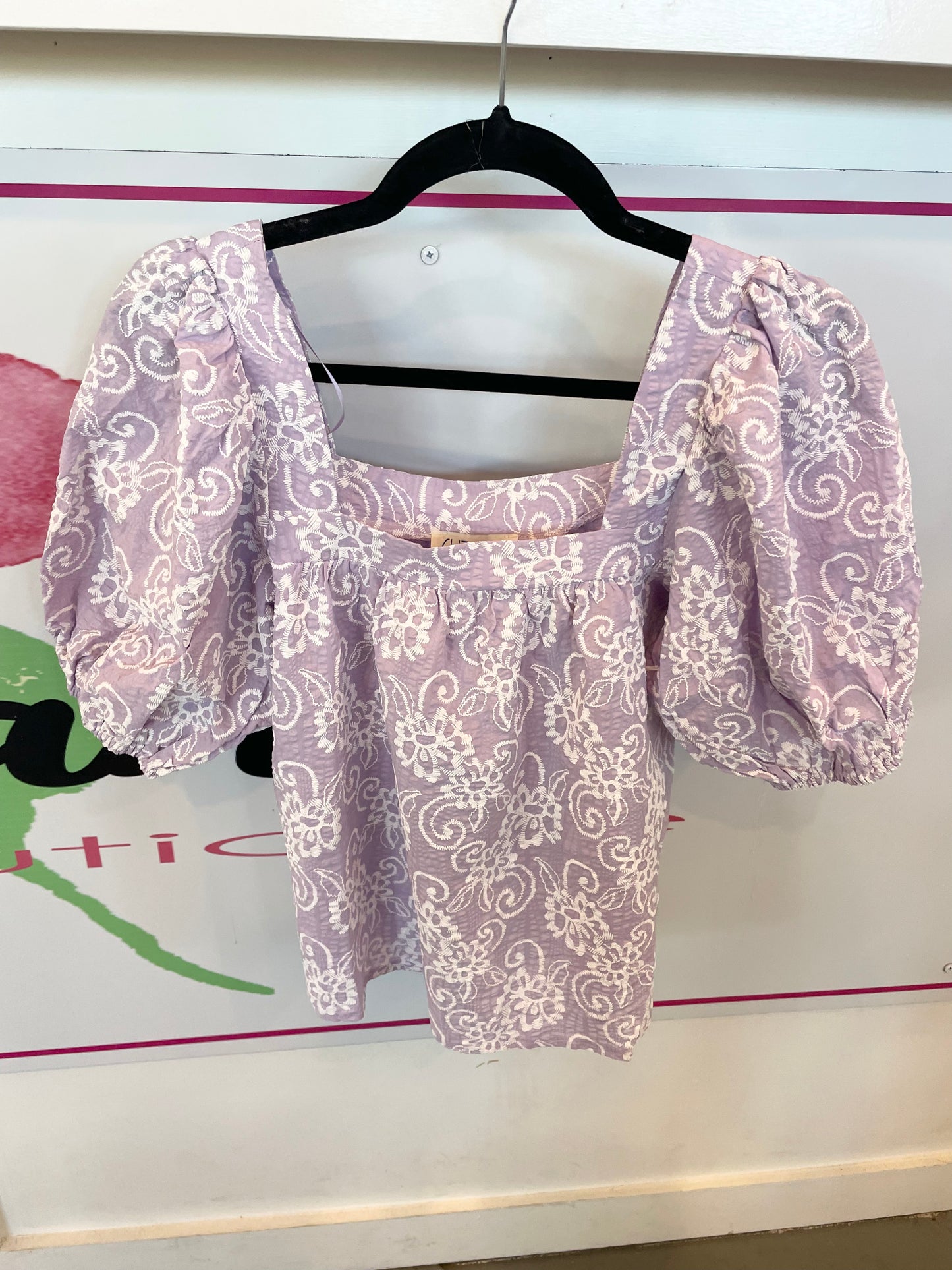Lilac Puff Sleeve Flower Top