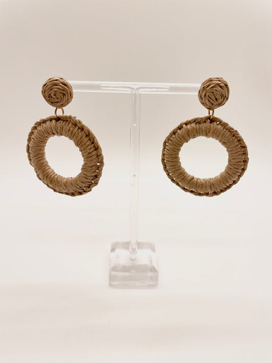 Brown Basket Weave Circle Earrings