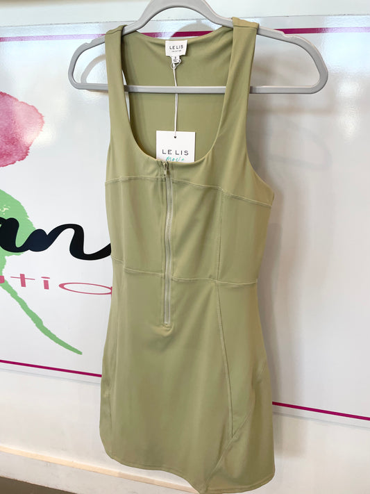 Sleeveless V-Neck Zipper Workout Dress - Light Green