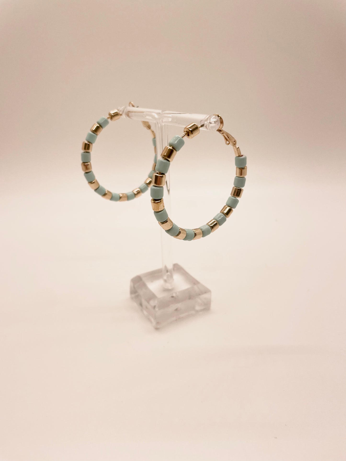 Blue Beaded Hoops