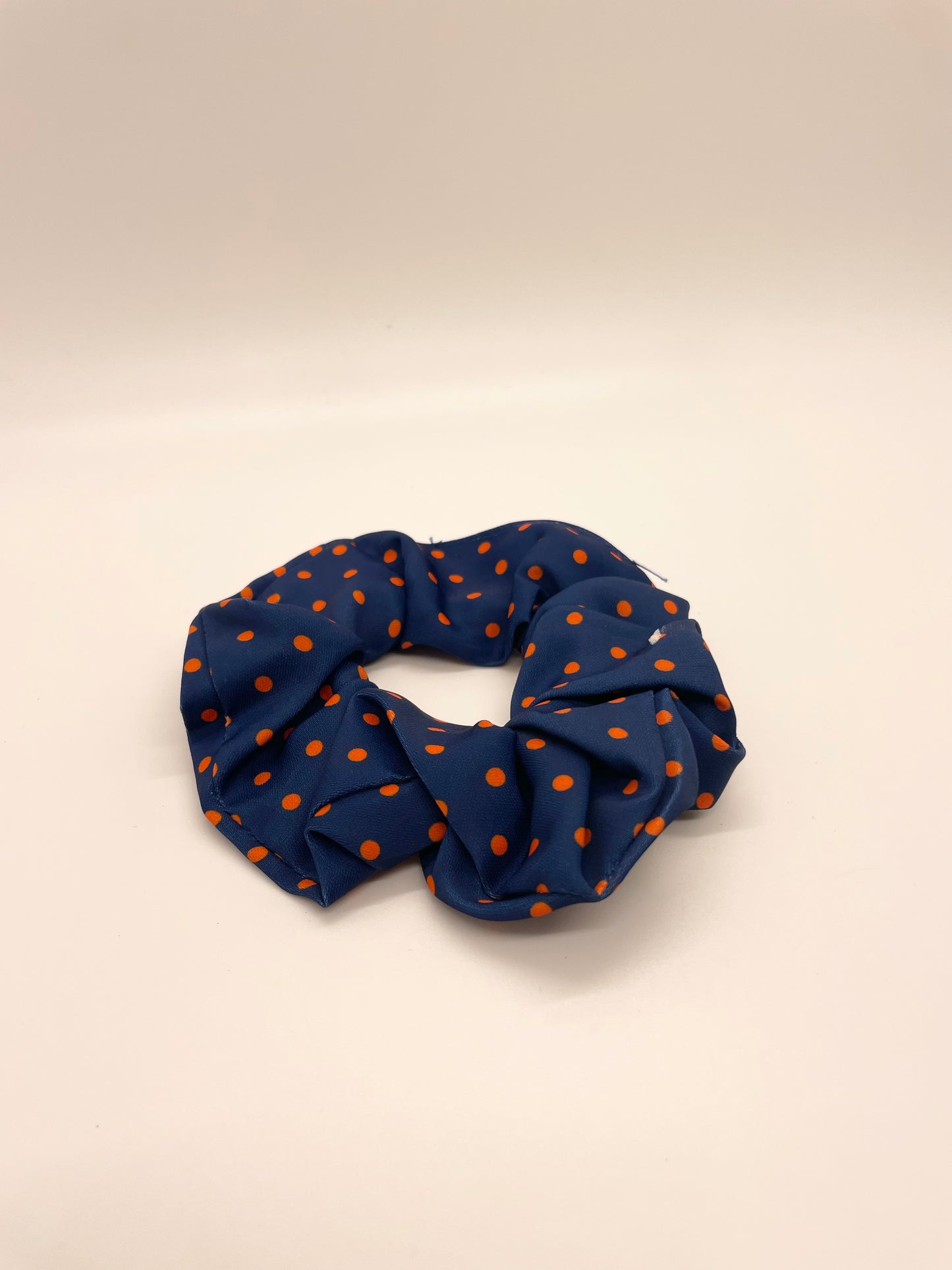 Navy and Orange Polka Dot Print Scrunchie