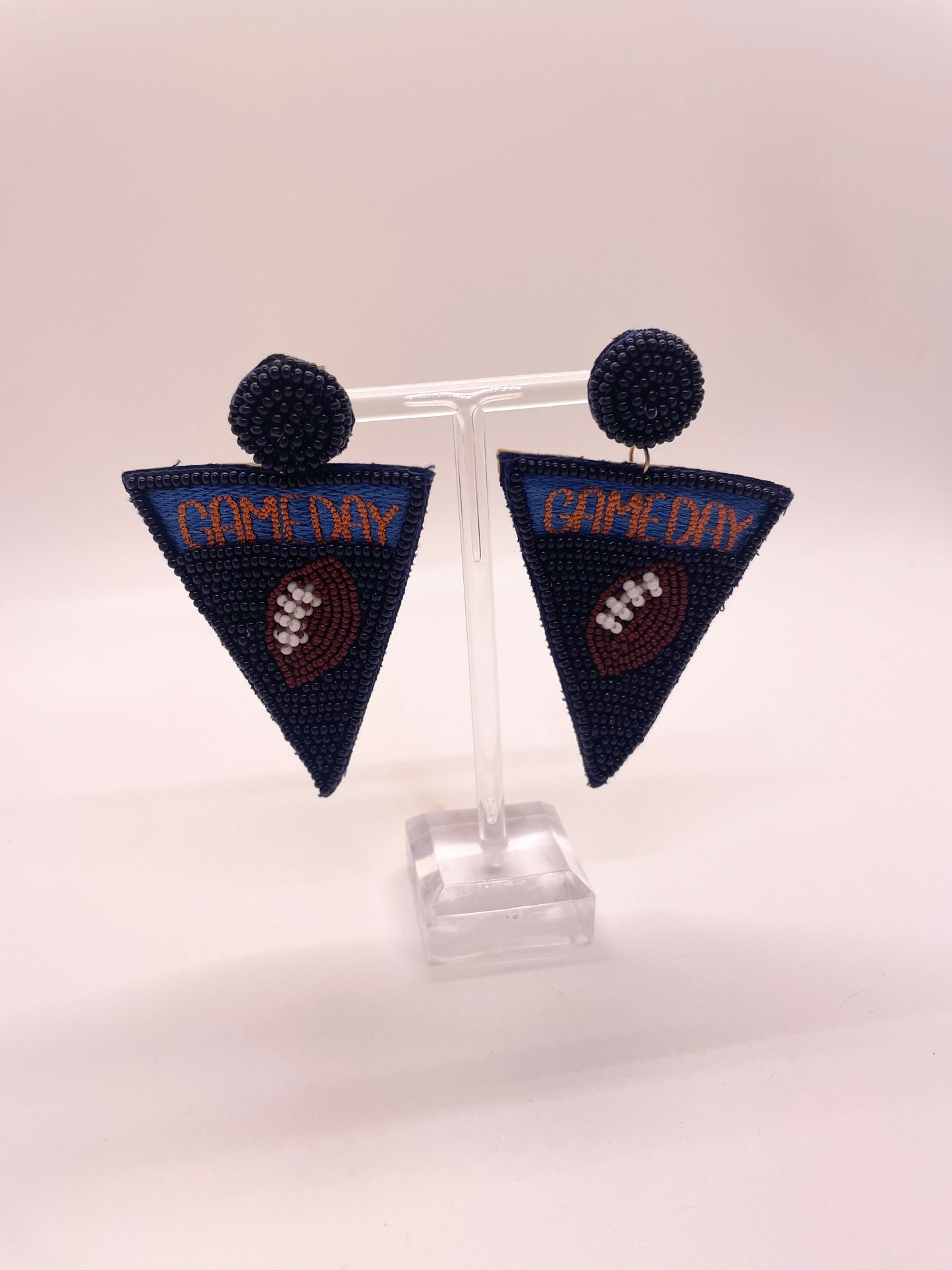 Navy Blue Beaded Triangle Gameday Earring