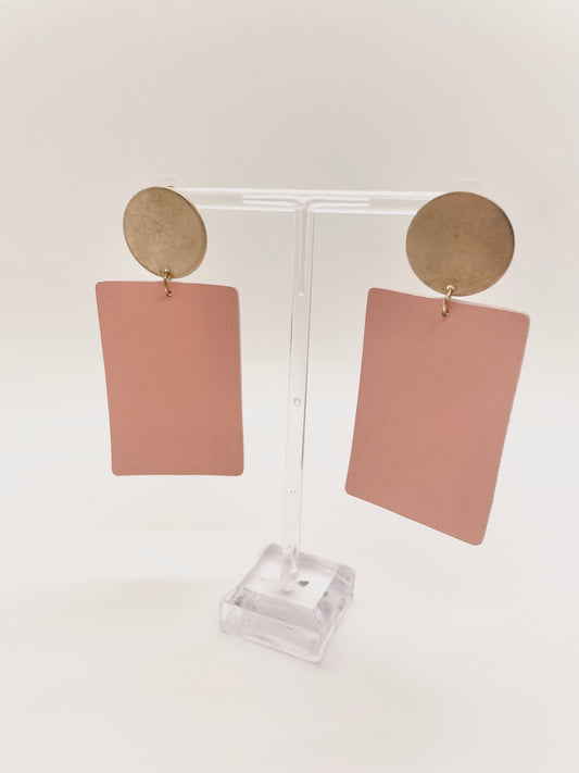 Pink Leather Square Earrings