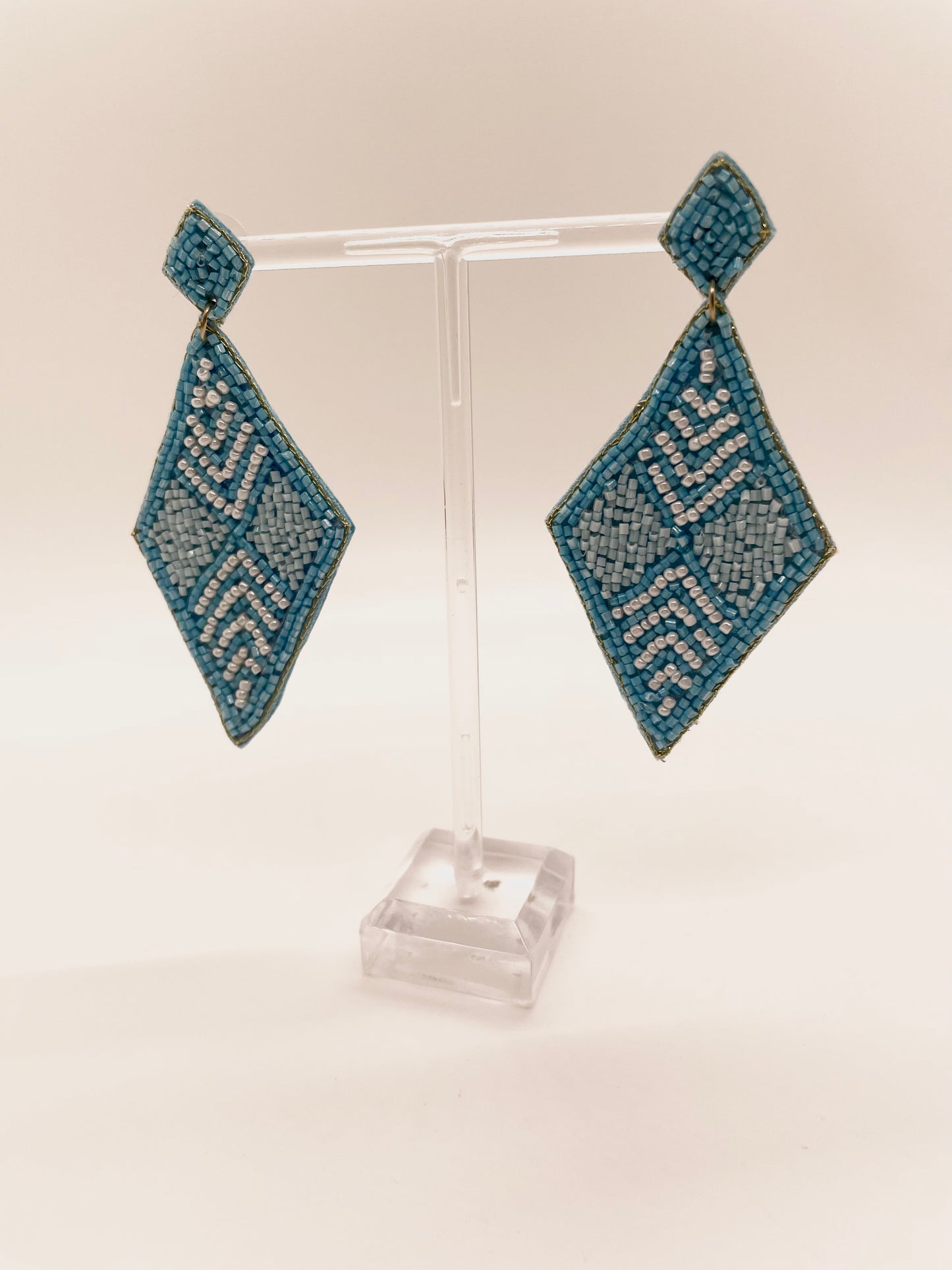 Blue & White Beaded Diamond Earrings