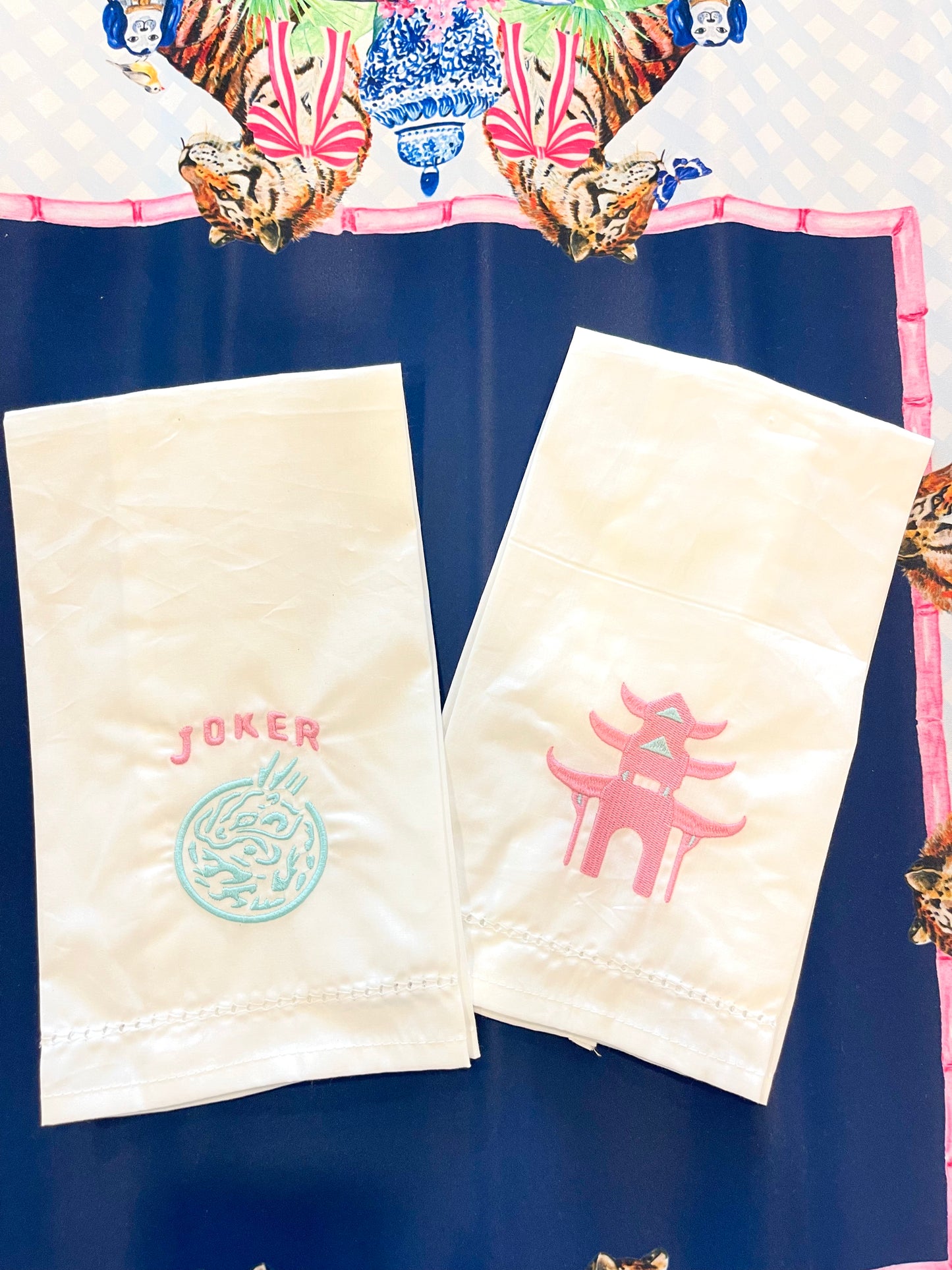 Embroidered Mahjong Tea Towel