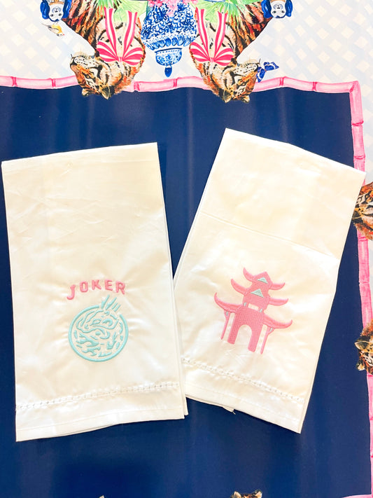 Embroidered Mahjong Tea Towel