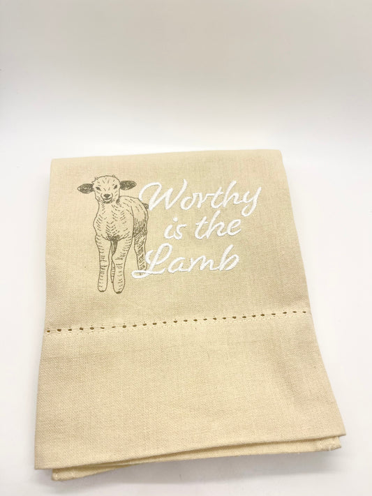 Worthy is the Lamb Hemstitch Hand Towel