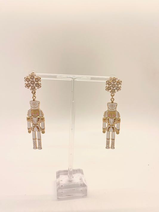 Pearl Studded Snowflake and Nutcracker Earrings