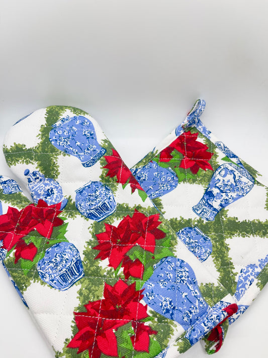 2pc Oven Mitt Set - Ginger Jar Poinsettia