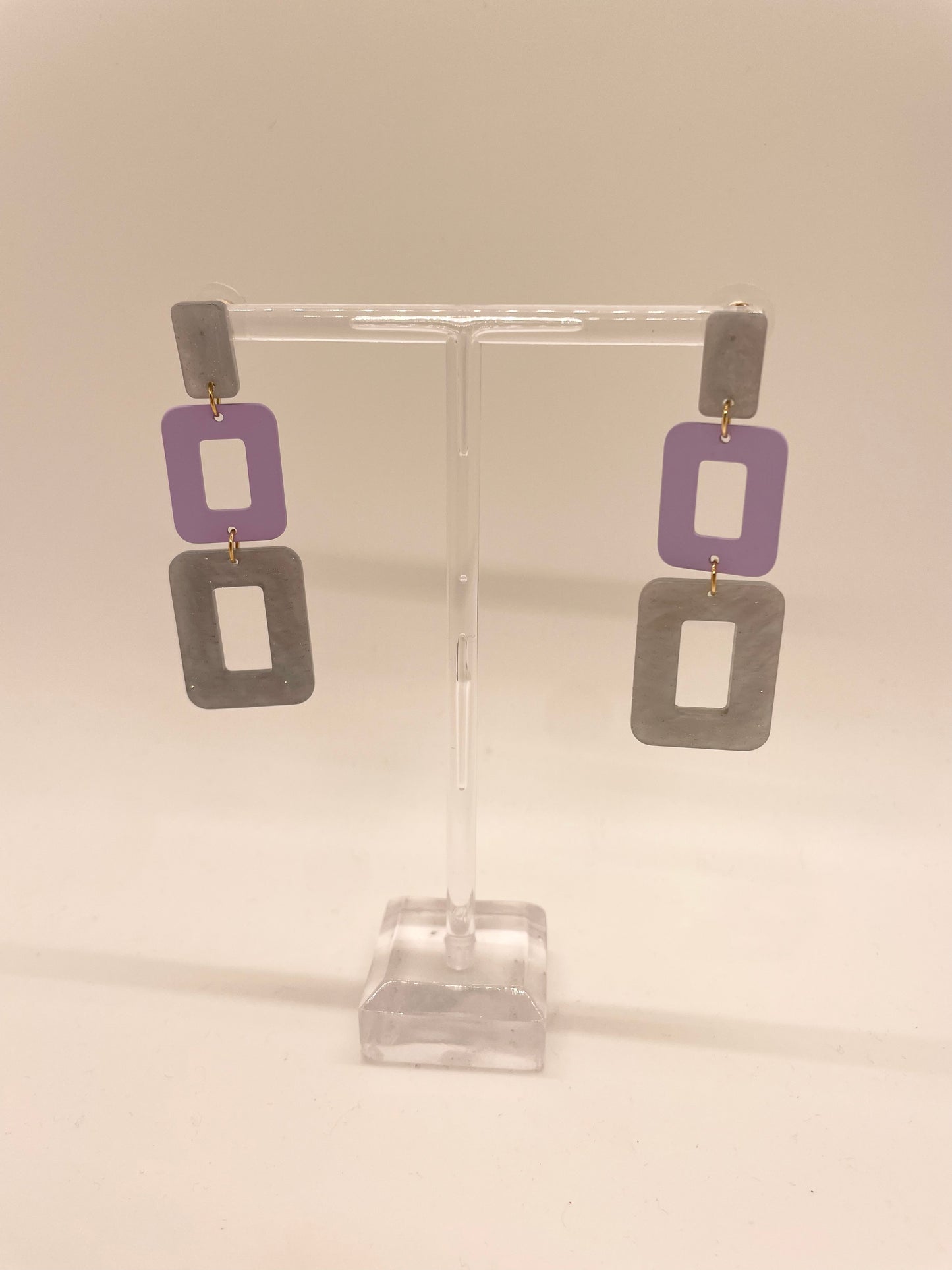 Purple and Grey Square Earrings