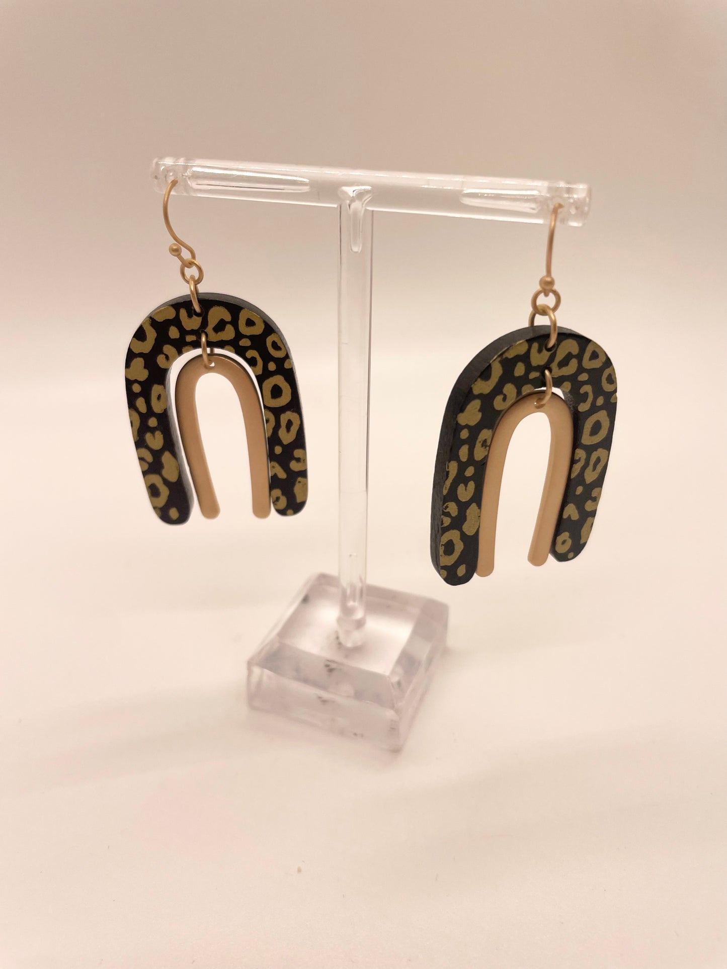 Animal Print Wood Arch Earrings