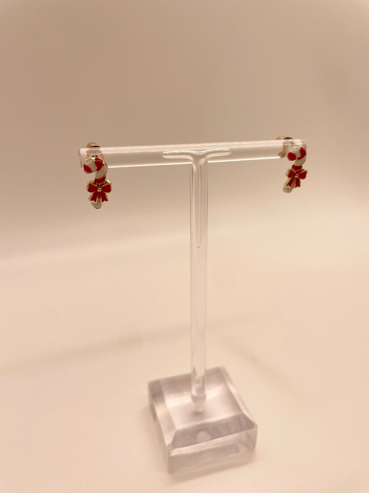 Laura Janelle Candy Canes with Bows Stud Earring
