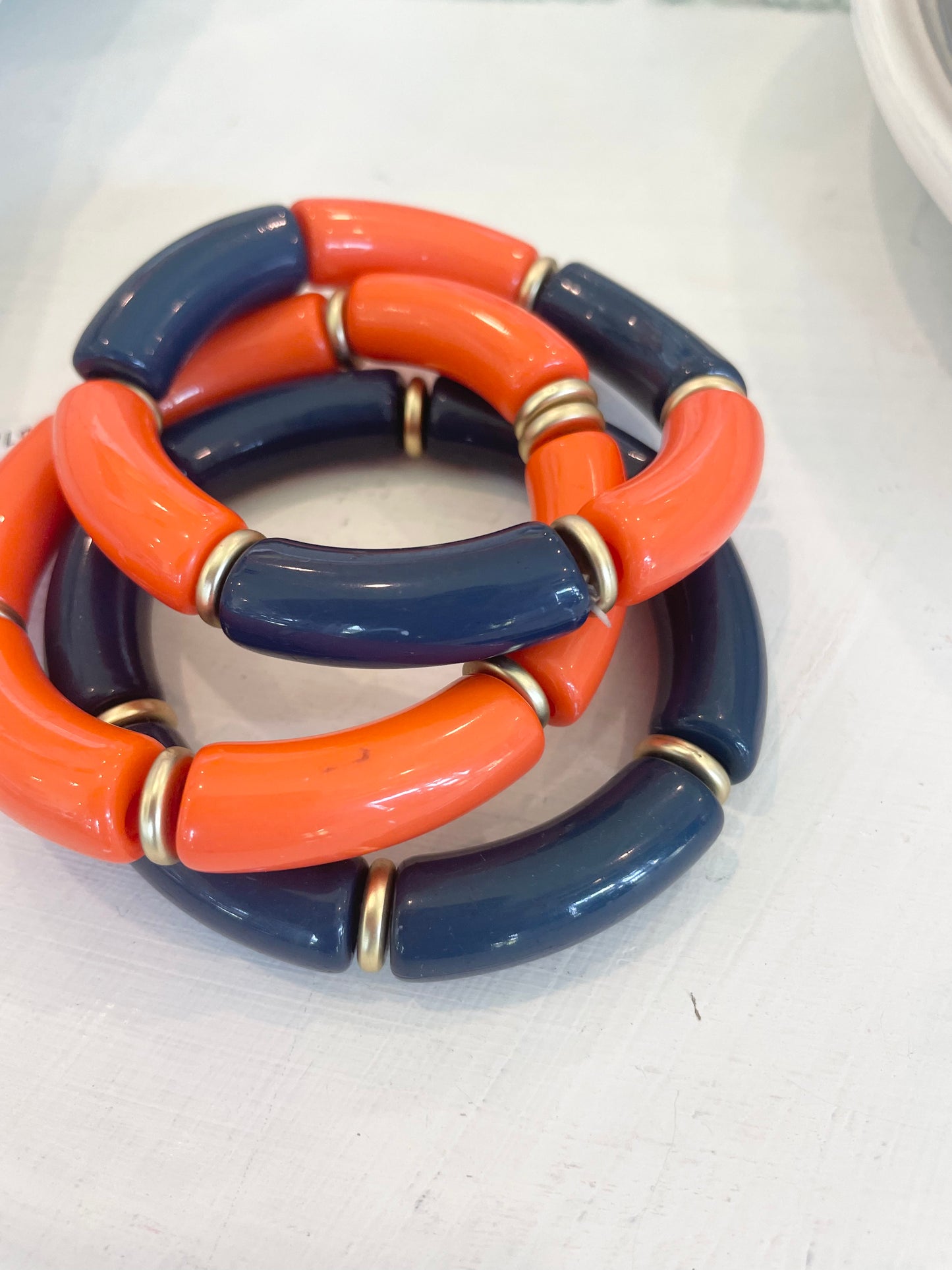Orange and Navy Stack Bracelets