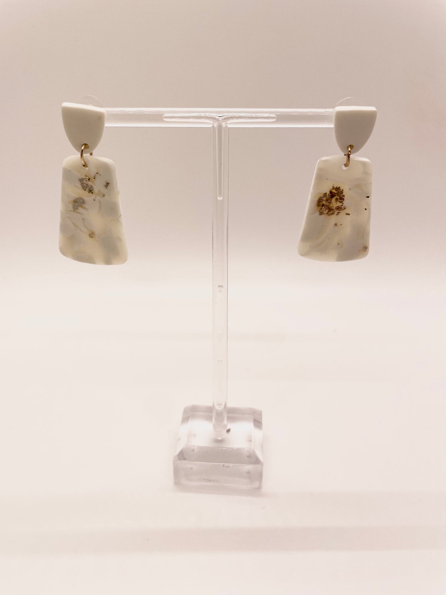 White & Gold Clay Earrings