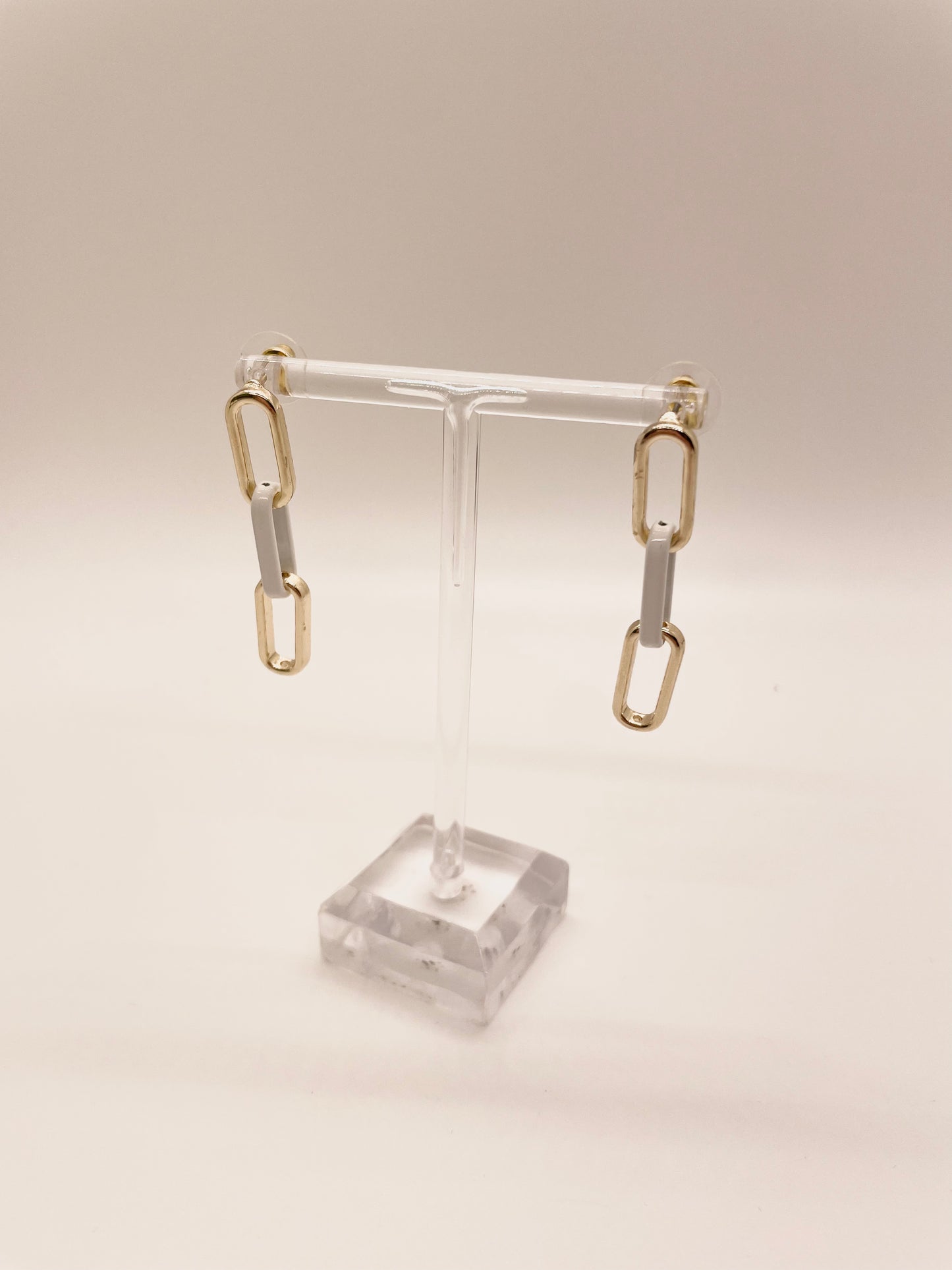 White & Gold Chain Link Earrings