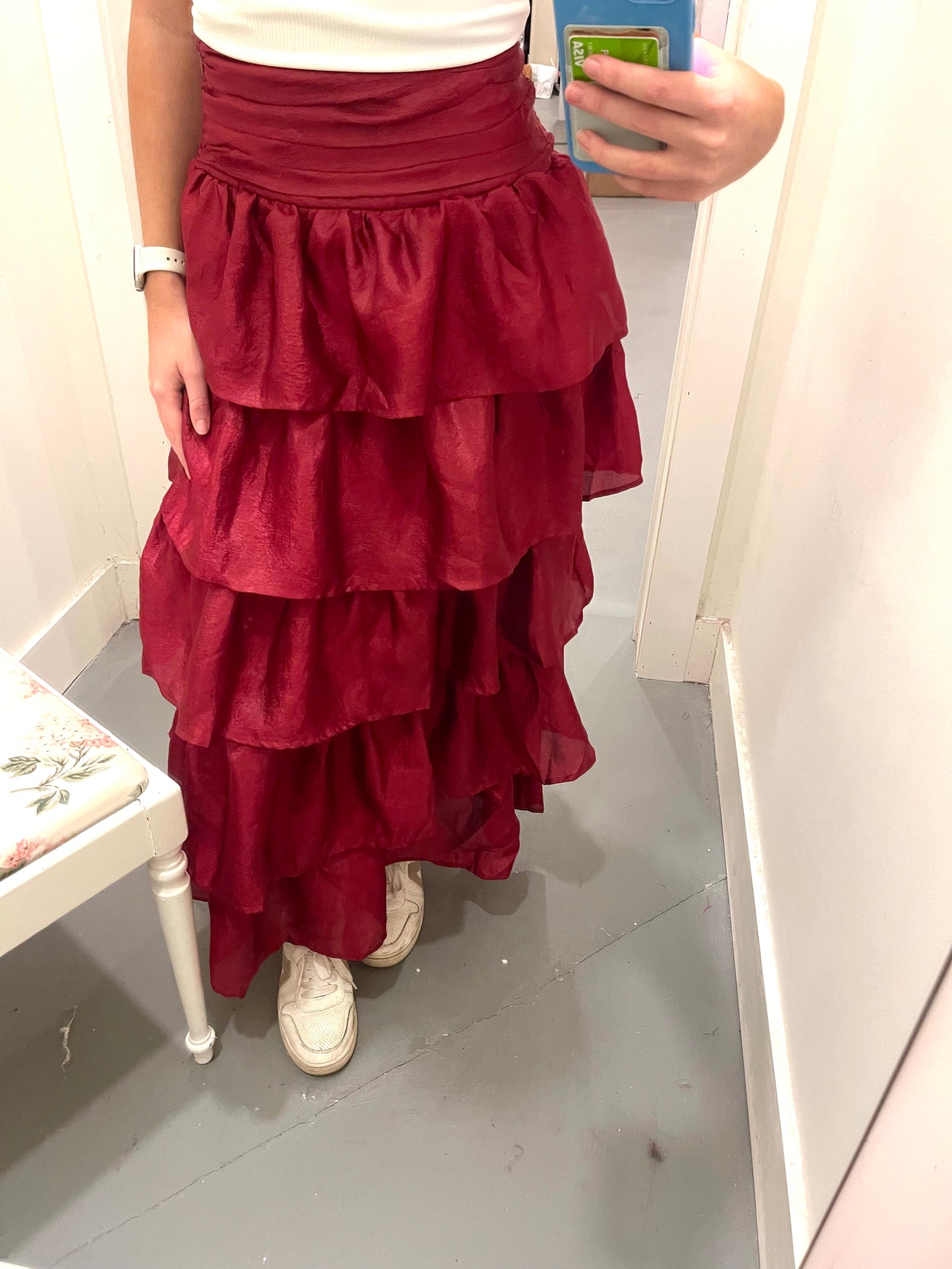 Holiday Cheer Burgundy Ruffle Skirt